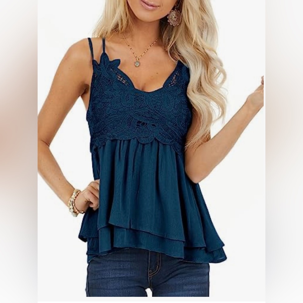 Deep Navy Blue Tiered Ruffled Lace Camisole